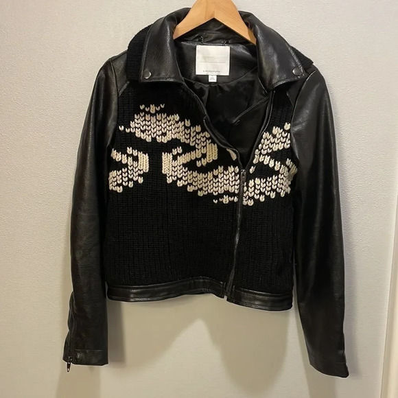 Anthropologie sweater moto faux leather jacket - Picture 2 of 8